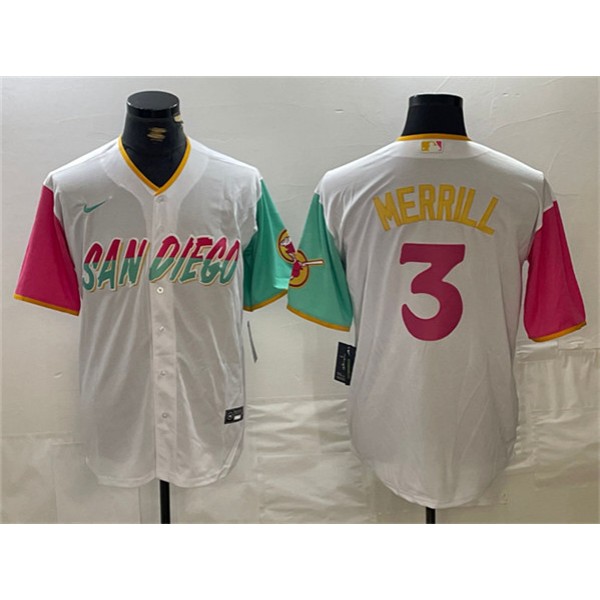 San Diego Padres #3 Jackson Merrill White City Connect Cool Base Stitched Jersey