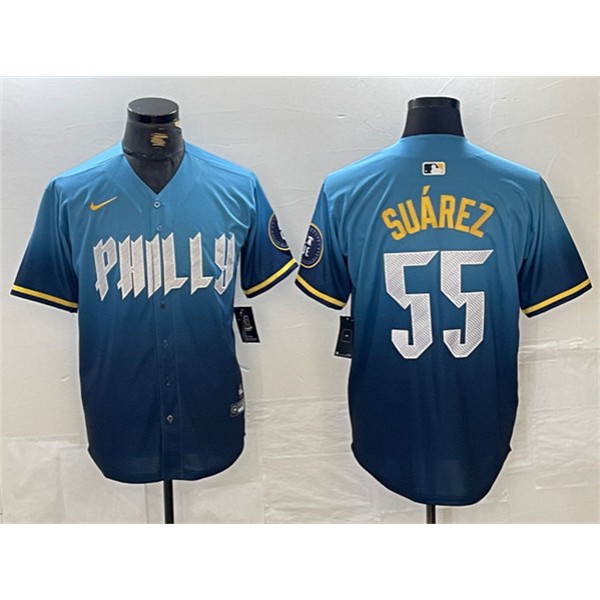 Philadelphia Phillies #55 Ranger Suárez Blue 2024 City Connect Limited Stitched Jersey