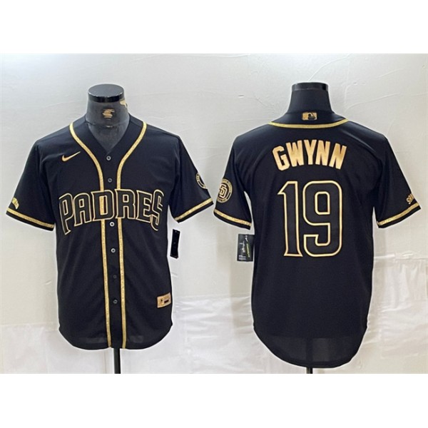 San Diego Padres #19 Tony Gwynn Black Gold With Patch Cool Base Stitched Jersey