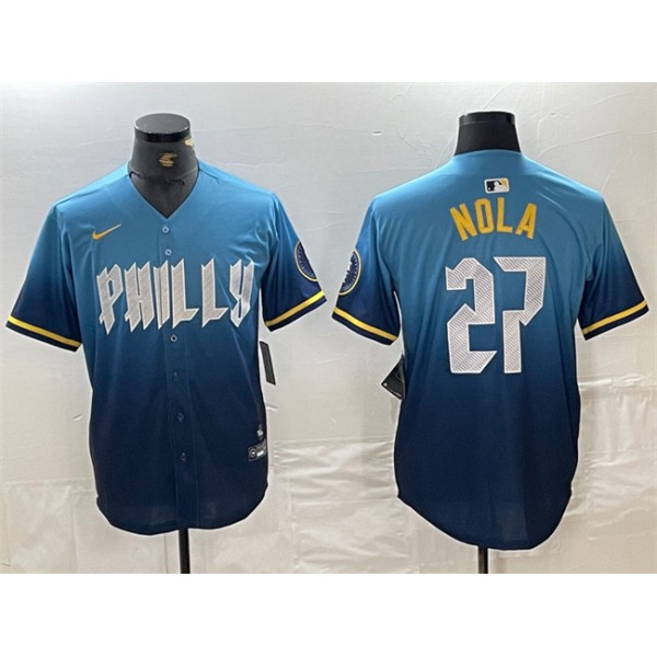 Philadelphia Phillies #27 Aaron Nola Blue 2024 City Connect Limited Stitched Jersey