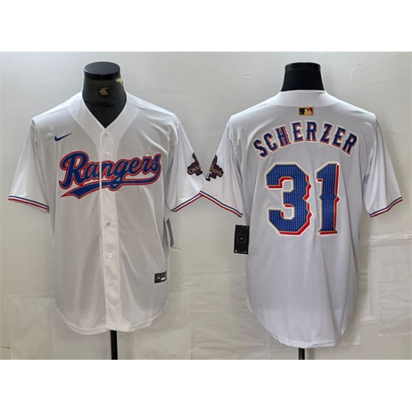 Texas Rangers #31 Max Scherzer White Gold Cool Base Stitched Jersey