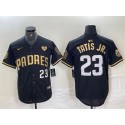 San Diego Padres #23 Fernando Tatis Jr. Black Gold With Patch Cool Base Stitched Jersey