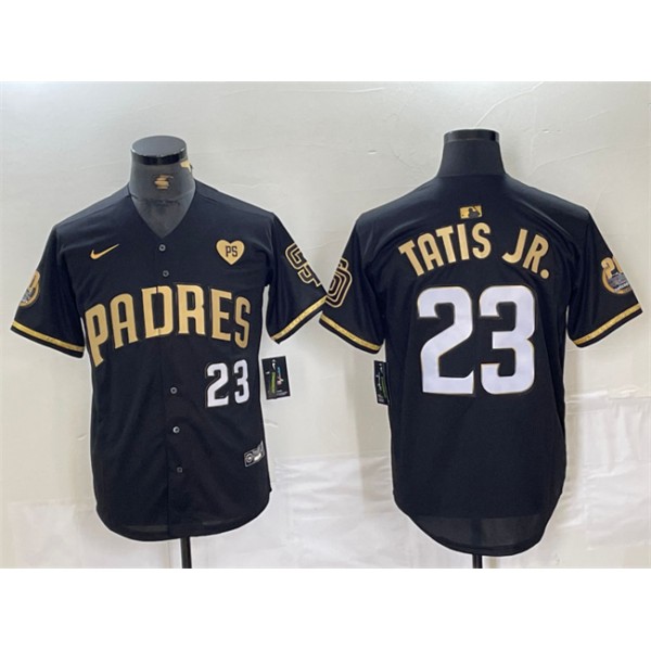 San Diego Padres #23 Fernando Tatis Jr. Black Gold With Patch Cool Base Stitched Jersey