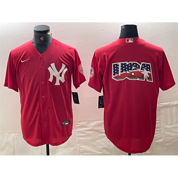 New York Yankees Red Team Big Logo Cool Base Stitched Jersey