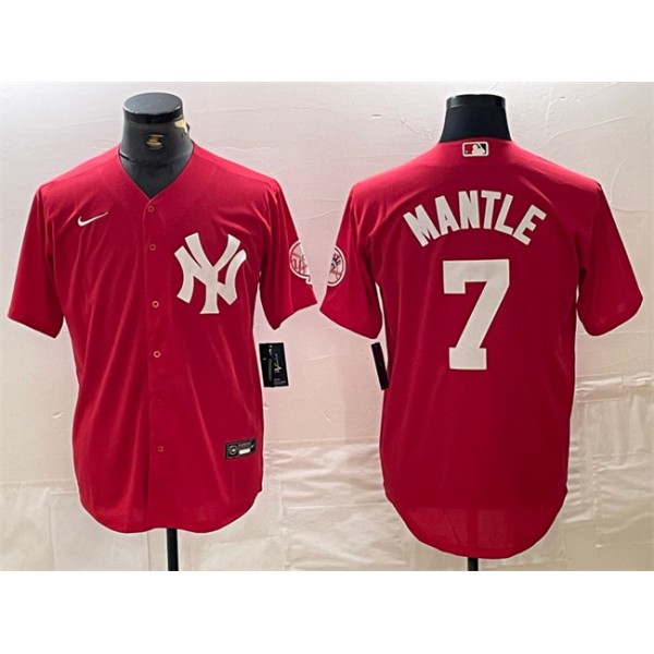 New York Yankees #7 Mickey Mantle Red Cool Base Stitched Jersey