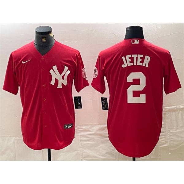 New York Yankees #2 Derek Jeter Red Cool Base Stitched Jersey