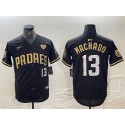 San Diego Padres #13 Manny Machado Black Gold With Patch Cool Base Stitched Jersey
