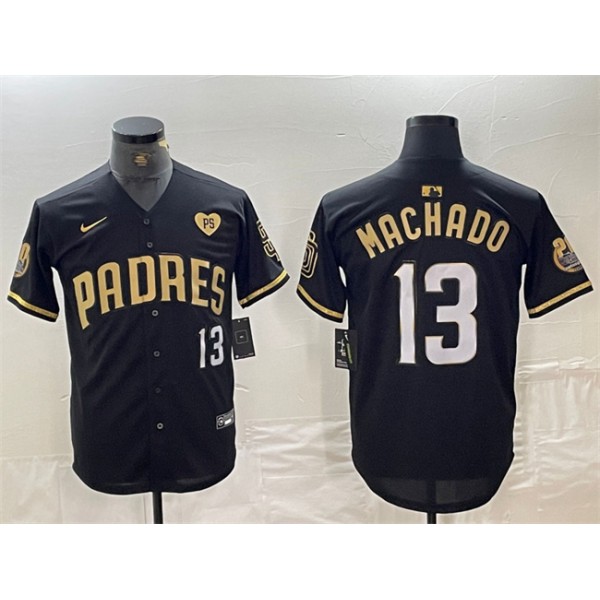 San Diego Padres #13 Manny Machado Black Gold With Patch Cool Base Stitched Jersey