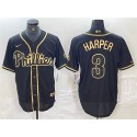 Philadelphia Phillies #3 Bryce Harper Black Gold Cool Base Stitched Jersey