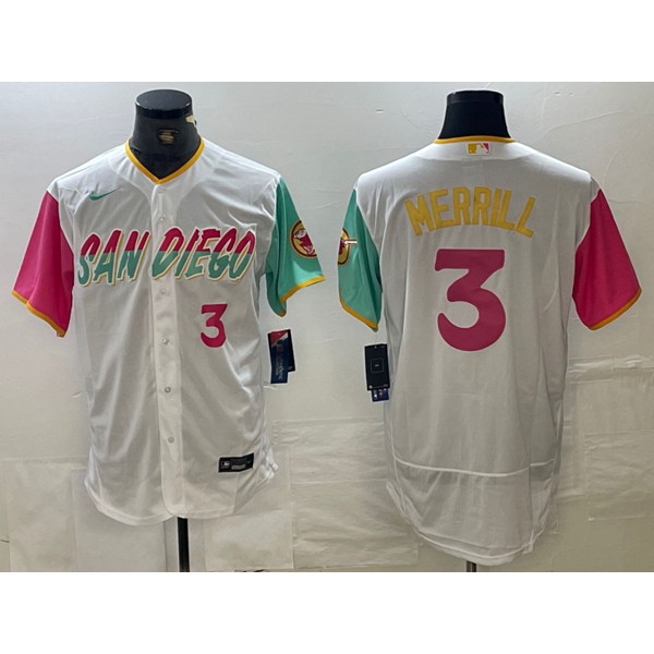 San Diego Padres #3 Jackson Merrill White City Connect Flex Base Stitched Jersey