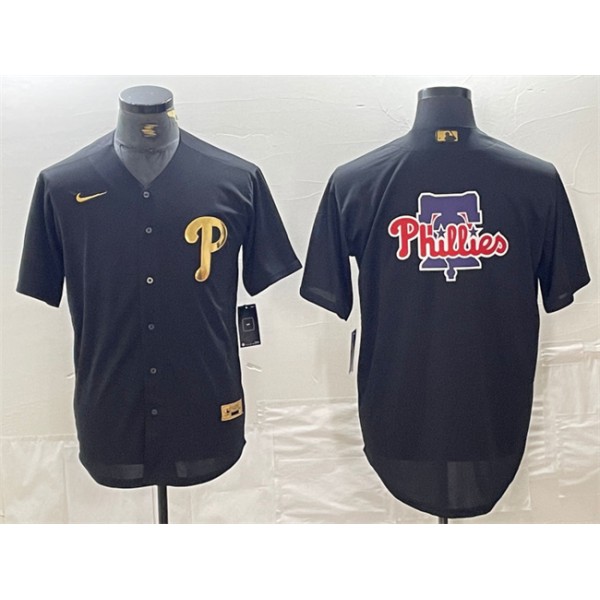 Philadelphia Phillies Black Team Big Logo Cool Base Stitched Jersey