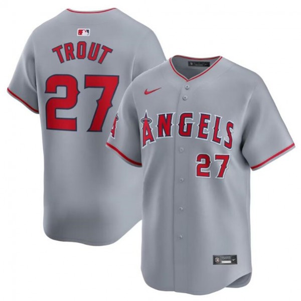 Los Angeles Angels #27 Mike Trout Gray Away Limited Stitched Jersey