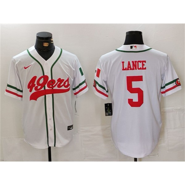 San Francisco 49ers #5 Trey Lance White With Patch Cool Base Stitched Jersey