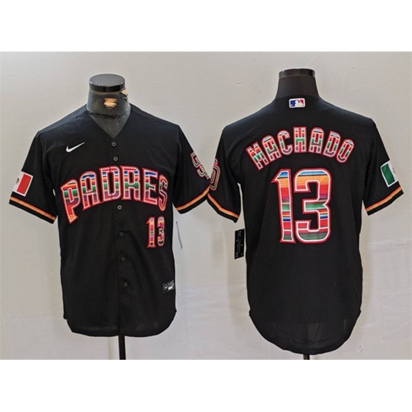 San Diego Padres #13 Manny Machado Black White Cool Base Stitched Jersey