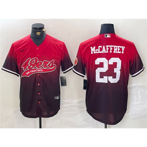 San Francisco 49ers #23 Christian McCaffrey Red Black With Patch Cool Base Stitched Jersey