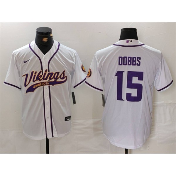 Minnesota Vikings #15 Joshua Dobbs White Cool Base Stitched Jersey