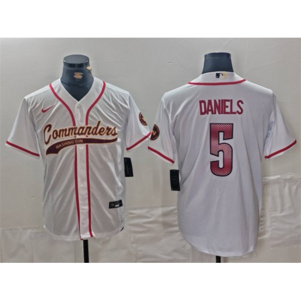 Washington Commanders #5 Jayden Daniels White With Patch Cool Base Stitched Jersey