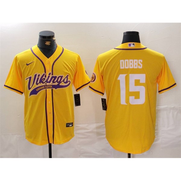 Minnesota Vikings #15 Joshua Dobbs Yellow Cool Base Stitched Jersey