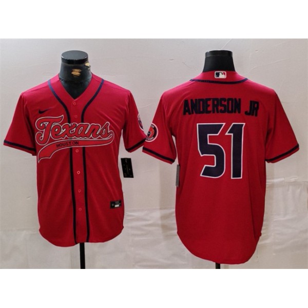 Houston Texans #51 Will Anderson Jr. Red With Patch Cool Base Stitched Jersey