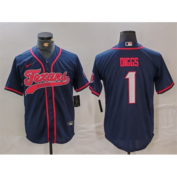 Houston Texans #1 Stefon Diggs Navy With Patch Cool Base Stitched Jersey