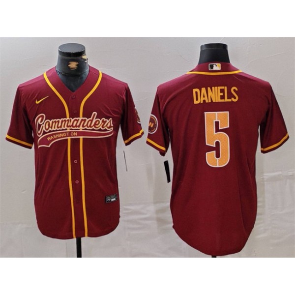 Washington Commanders #5 Jayden Daniels Burgundy With Patch Cool Base Stitched Jersey