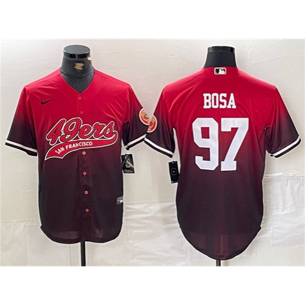 San Francisco 49ers #97 Nick Bosa Red Black With Patch Cool Base Stitched Jersey