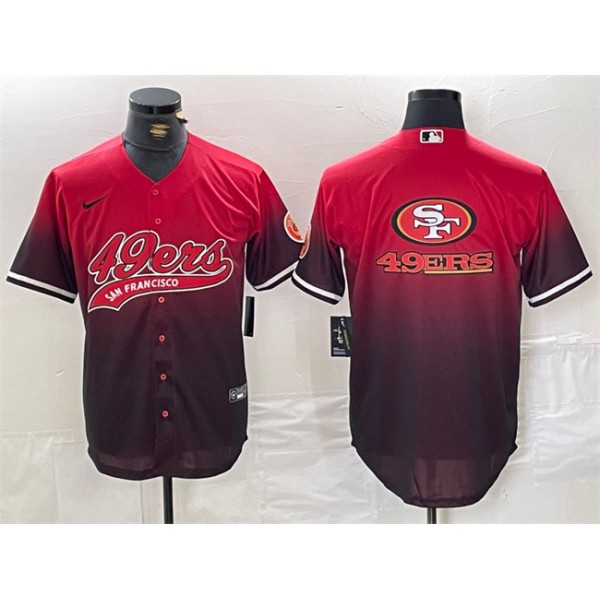 San Francisco 49ers Team Big Logo Red Black With Patch Cool Base Stitched Jersey