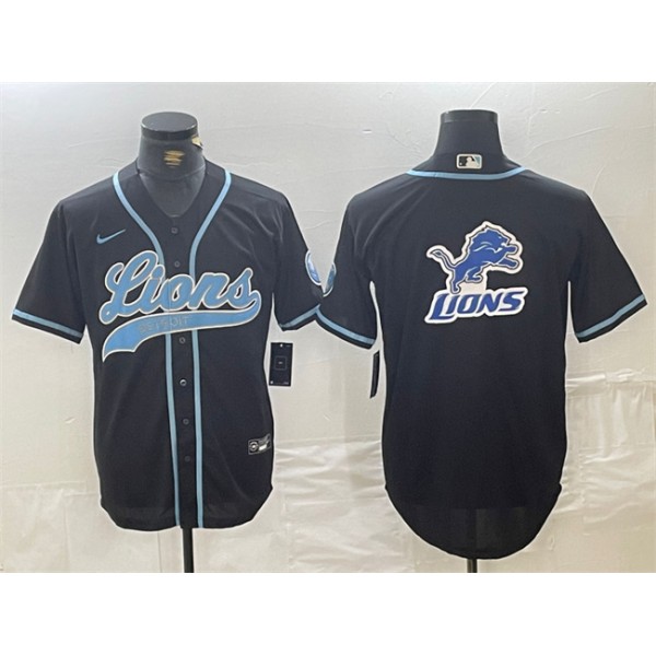Detroit Lions Team Big Logo Black Cool Base Stitched Jersey