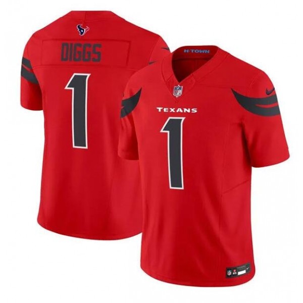 Houston Texans #1 Stefon Diggs Red Red 2024 Alternate F.U.S.E Vapor Stitched Jersey