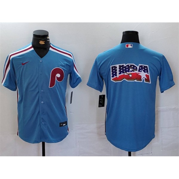 Philadelphia Phillies Team Big Logo Blue Cool Base Stitched Jersey