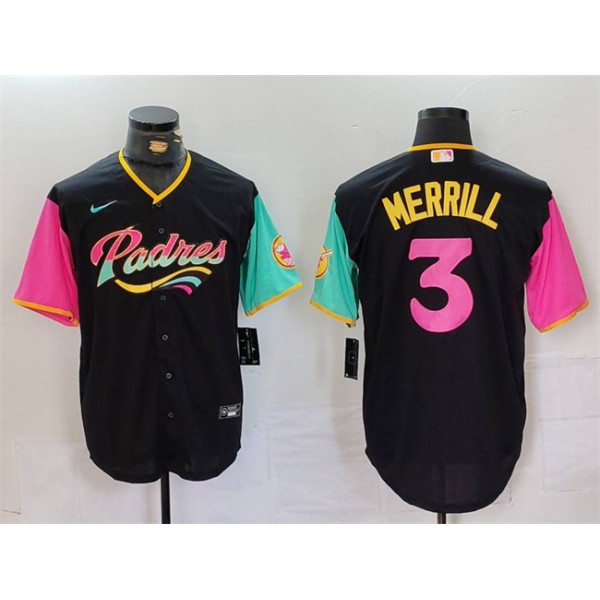 San Diego Padres #3 Jackson Merrill Black City Connect Cool Base Stitched Jersey