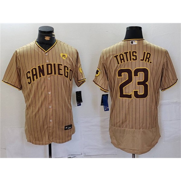 San Diego Padres #23 Fernando Tatis Jr. Tan With PS Patch Flex Base Stitched Jersey