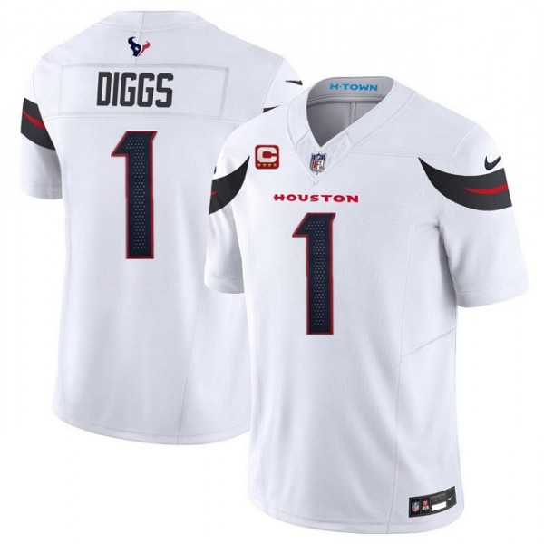 Houston Texans #1 Stefon Diggs White 2024 Vapor F.U.S.E. With 4-Star C Patch Limited Stitched Jersey