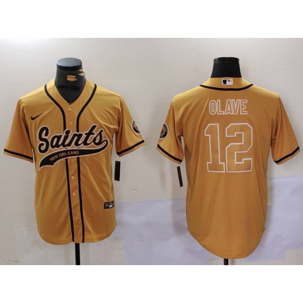 New Orleans Saints #12 Chris Olave Gold Cool Base Stitched Jersey