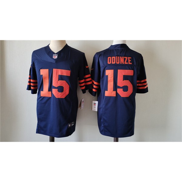 Chicago Bears #15 Rome Odunze Navy 2024 Draft Color Rush F.U.S.E. Vapor Stitched Jersey