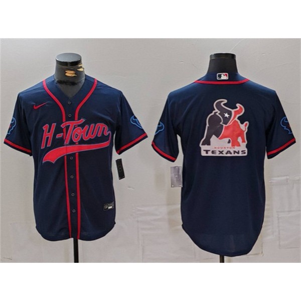 Houston Texans Team Big Logo Navy With Patch Cool Base Stitched Jersey