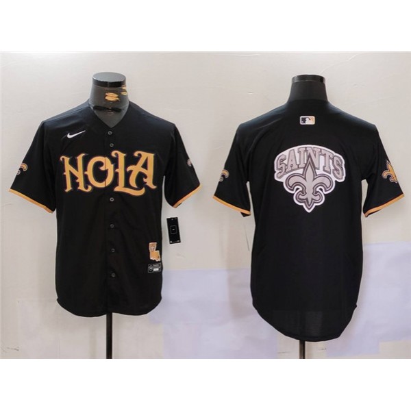New Orleans Saints Team Big Logo Black Cool Base Stitched Jersey
