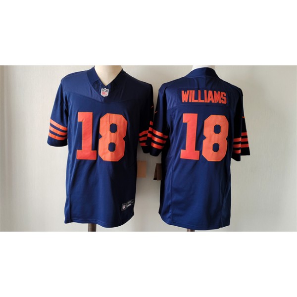Chicago Bears #18 Caleb Williams Navy 2024 Draft Color Rush F.U.S.E. Vapor Stitched Jersey