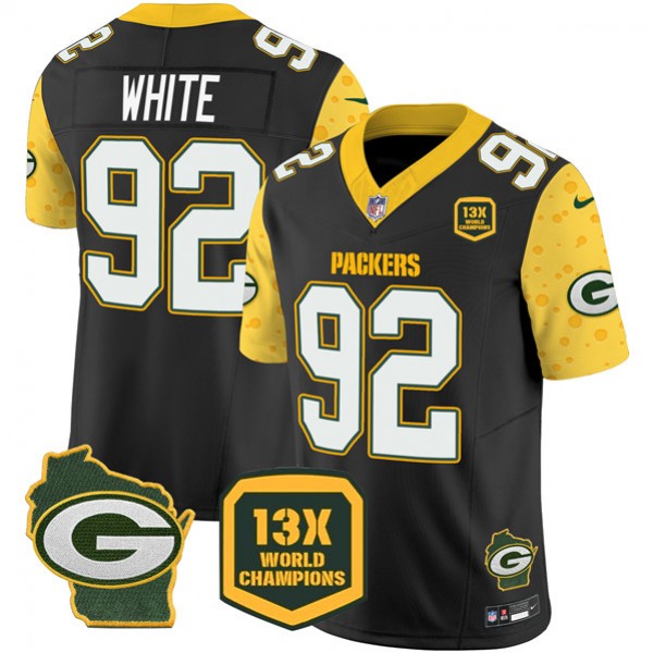 Green Bay Packers #92 Reggie White Black 2024 F.U.S.E. 13 Time World Champions And Home Patch Vapor Untouchable Limited Stitched Jersey