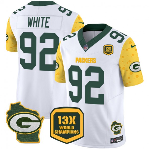 Green Bay Packers #92 Reggie White White 2024 F.U.S.E. 13 Time World Champions And Home Patch Vapor Untouchable Limited Stitched Jersey