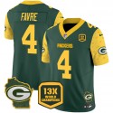 Green Bay Packers #4 Brett Favre Green 2024 F.U.S.E. 13 Time World Champions And Home Patch Vapor Untouchable Limited Stitched Jersey