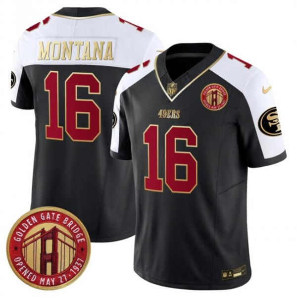 San Francisco 49ers #16 Joe Montana Balck White F.U.S.E. Golden Gate Bridge Patch Alternate Vapor Limited Stitched Jersey