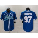 Detroit Lions #97 Aidan Hutchinson Blue With 90th Anniversary Patch Cool Base Stitched Jersey