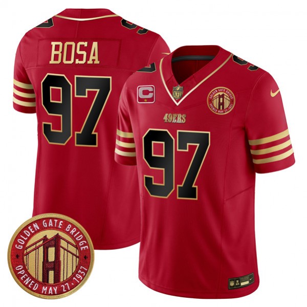San Francisco 49ers #97 Nick Bosa Red F.U.S.E. Golden Gate Bridge With 1-Star C Patch Balck Scarlet Vapor Limited Stitched Jersey