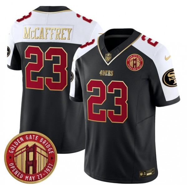 San Francisco 49ers #23 Christian McCaffrey Balck F.U.S.E. Golden Gate Bridge Patch Alternate Vapor Limited Stitched Jersey