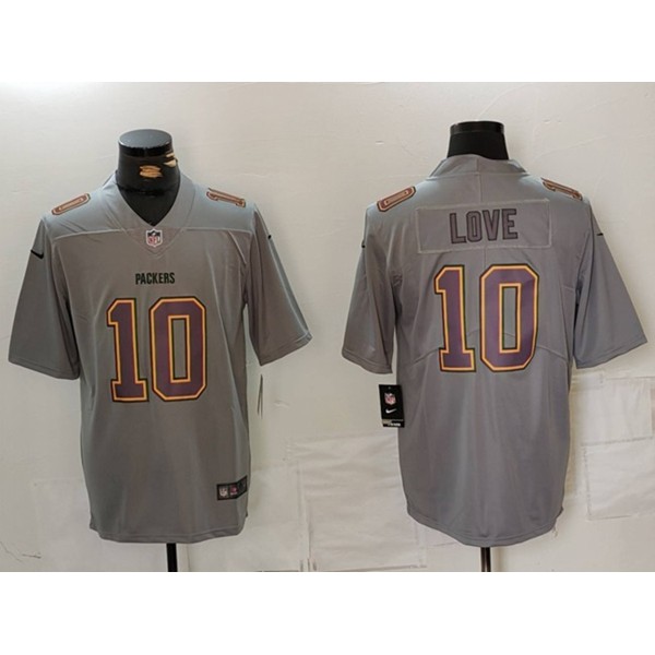 Green Bay Packers #10 Jordan Love Grey Atmosphere Fashion Limited Stitched Jersey