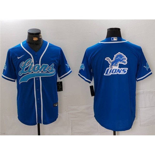 Detroit Lions Team Big Logo Blue Cool Base Stitched Jersey