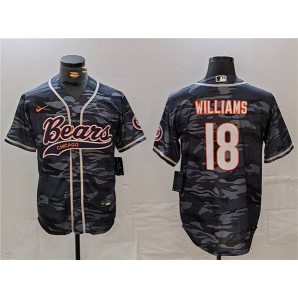 Chicago Bears #18 Caleb Williams Grey Camo With Patch Cool Base Stitched Jersey