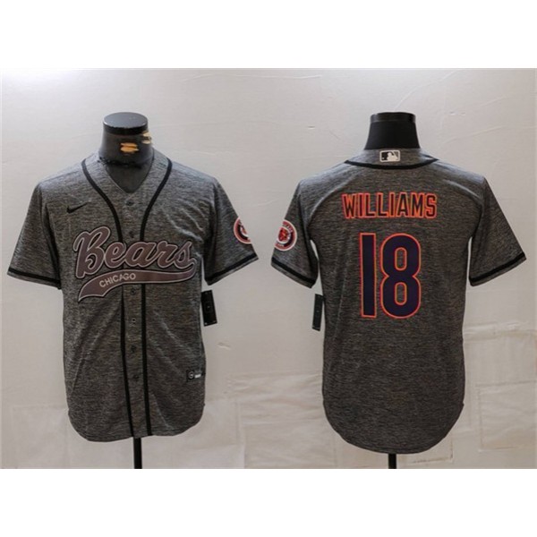 Chicago Bears #18 Caleb Williams Grey With Patch Cool Base Stitched Jersey