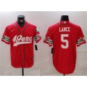 San Francisco 49ers #5 Trey Lance Red With Patch Cool Base Stitched Jersey